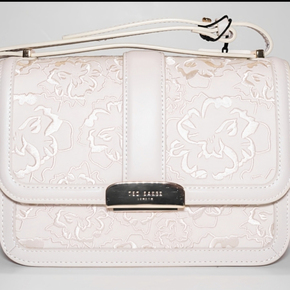 ✨New TED BAKER London Ginn Marie Leather White Floral Embroidered Crossbody Bag